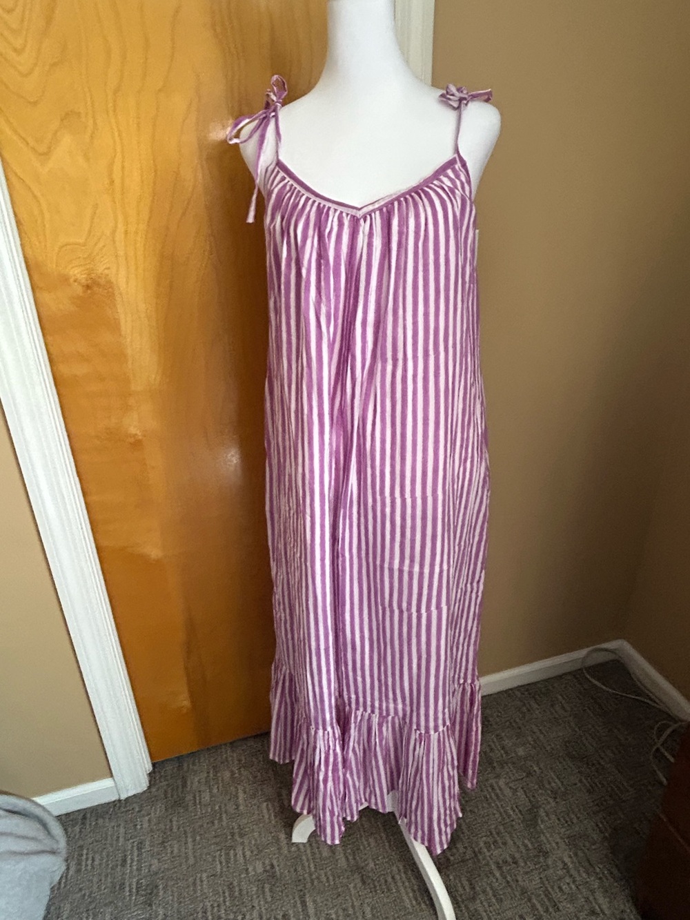 Purple and White Striped Maxi Dress